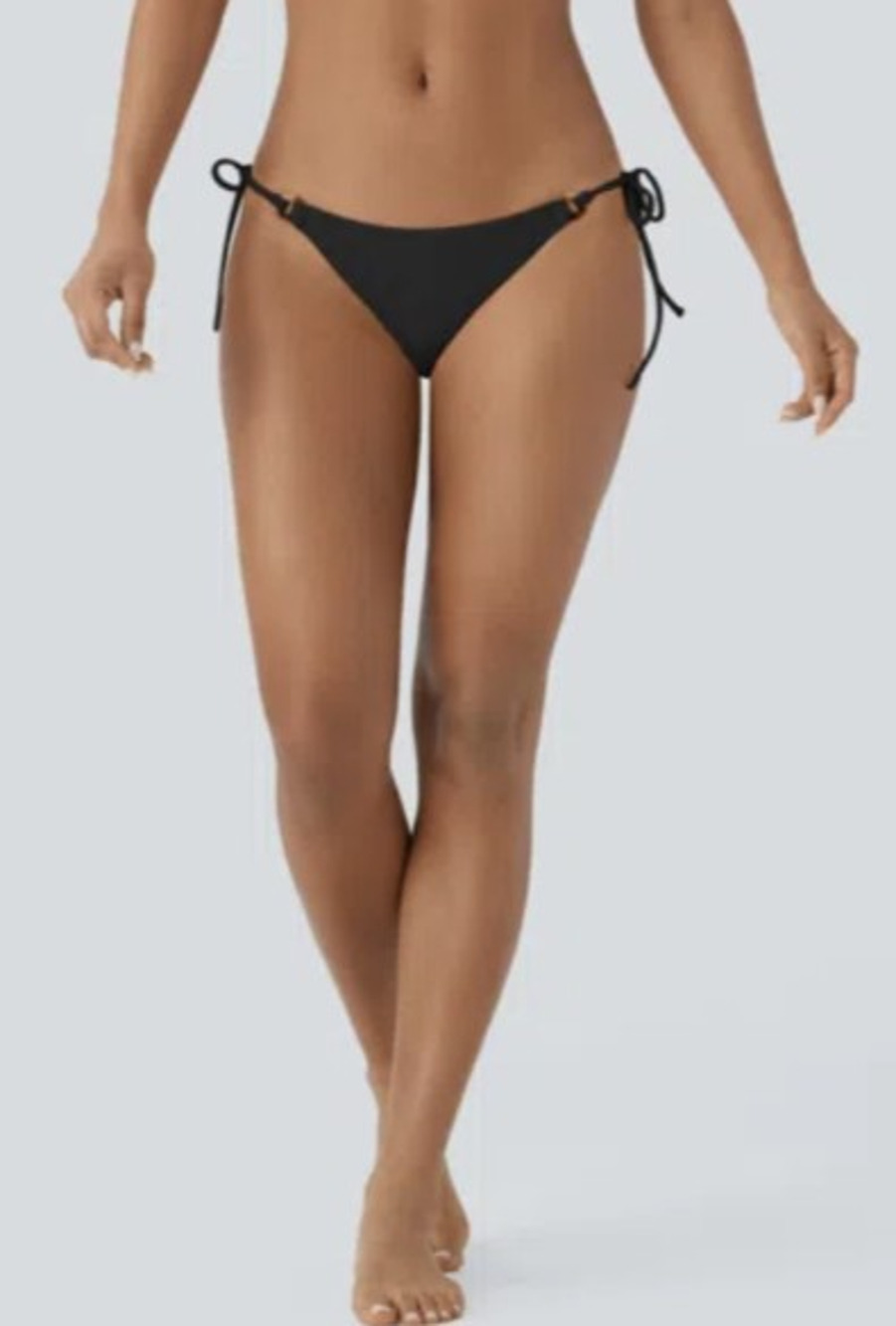 Halara Bikini Bottom Womens Medium Black Ribbed Side Tie Swimwear Beach Vacation